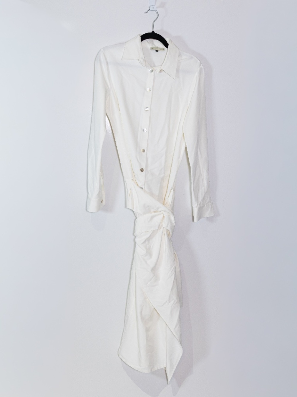 Usisi Sister Roanoke Collared Button Front Tie Twist Knit Shirt Dress White M